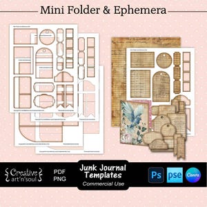 Junk Journal Templates, Printable Mini Folder & Ephemera, Templates for Canva and Photoshop