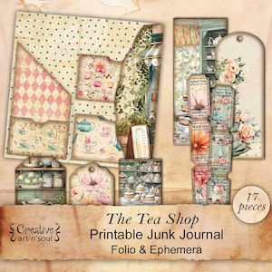 Printable Junk Journal Folio The Tea Shop, Printable Folio, Digital Download