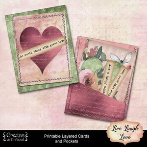 Live Laugh Love Printable Layered Cards and Pockets, Junk Journal Pocket Embellishments, Digital Download