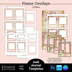 Printable Junk Journal Frame Templates, Templates for Canva and Photoshop