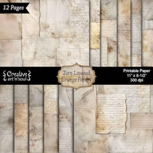Carta grunge strappata a strati per diario spazzatura stampabile 11" x 8,5", pagine per diario spazzatura stampabili, carta neutra per diario spazzatura, download digitale