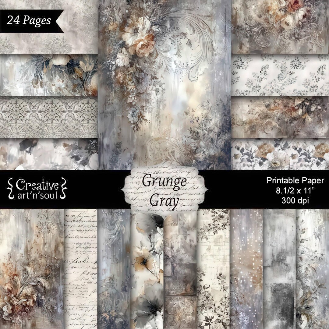 Printable Junk Journal Papers Grunge Gray 8.5" X 11", Digital Download ...
