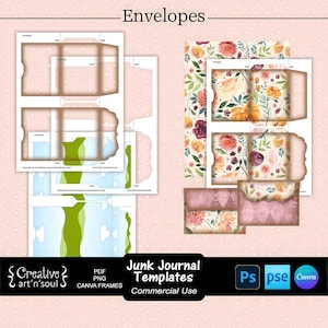 Junk Journal Template, Printable Envelopes, Templates for Photoshop and Canva