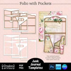 Printable Junk Journal Folio Templates, Junk Journal Folio with Pockets, Trifold Folio, Templates for Canva and Photoshop