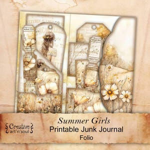 Printable Junk Journal Folio Summer Girls, Printable Folio, Digital Download