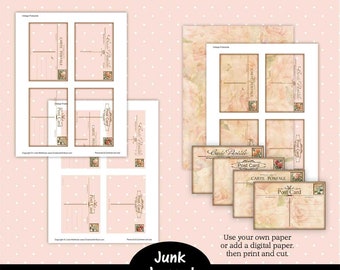 Printable Junk Journal Template, Junk Journal Overlays, Vintage Postcards