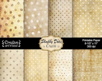 Druckbare Papiere, Junk Journal, Digitales Papier, Collage Sheet, Journal Seiten, Shabby Dots Creme