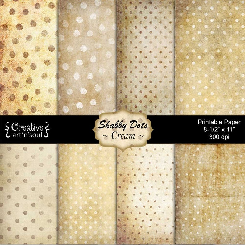 Printable Papers, Junk Journal, Digital Paper, Collage Sheet, Journal Pages, Shabby Dots Cream image 1