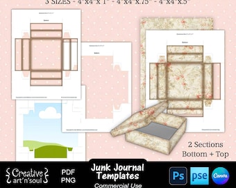 Junk Journal Templates, Printable Ephemera Boxes 4" x 4", Templates for Photoshop and Canva