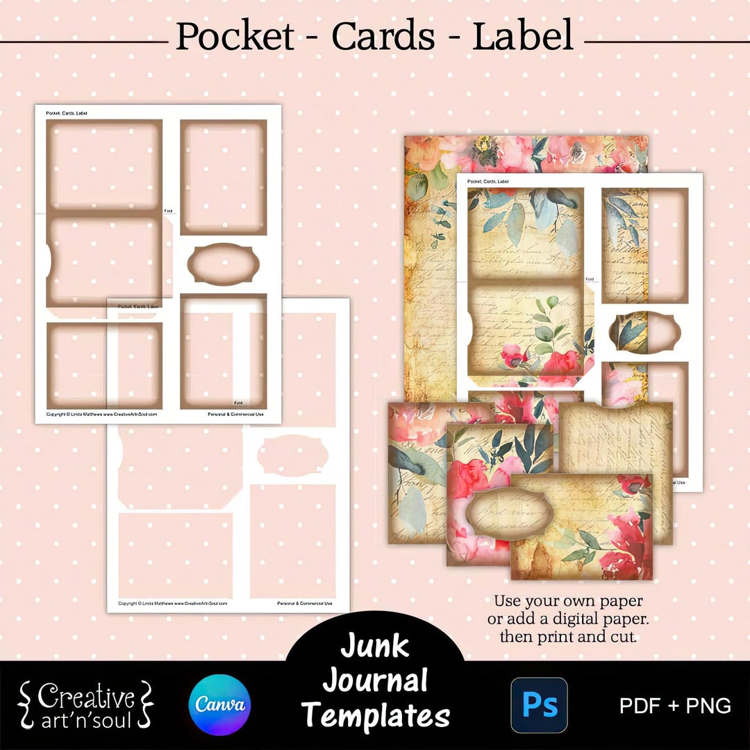 Printable Junk Journal Pocket and Cards Templates, Junk Journal Pocket ...