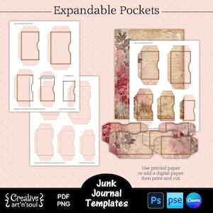 Printable Junk Journal Pockets Template,  Junk Journal Expandable Pockets, Templates for Canva and Photoshop