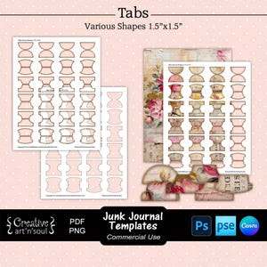 Junk Journal Vorlagen, Printable Tabs, Vorlagen für Canva und Photoshop