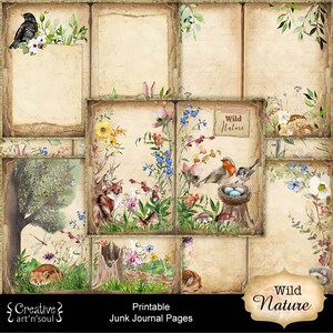 Printable Junk Journal Pages Wild Nature, Nature Junk Journal Pages, Digital Download