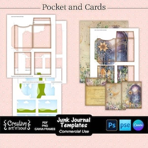 Junk Journal Templates, Printable  Pocket and Cards Set, Templates for Photoshop and Canva