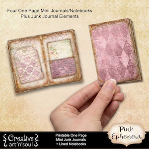 Printable Mini Junk Journal, Pink Ephemera