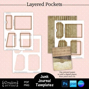 Printable Junk Journal Pocket Templates, Junk Journal Layered Pockets, Templates for Canva and Photoshop