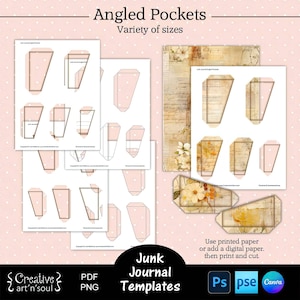 Printable Junk Journal Pocket Templates, Junk Journal Angled Pockets, Templates for Canva and Photoshop