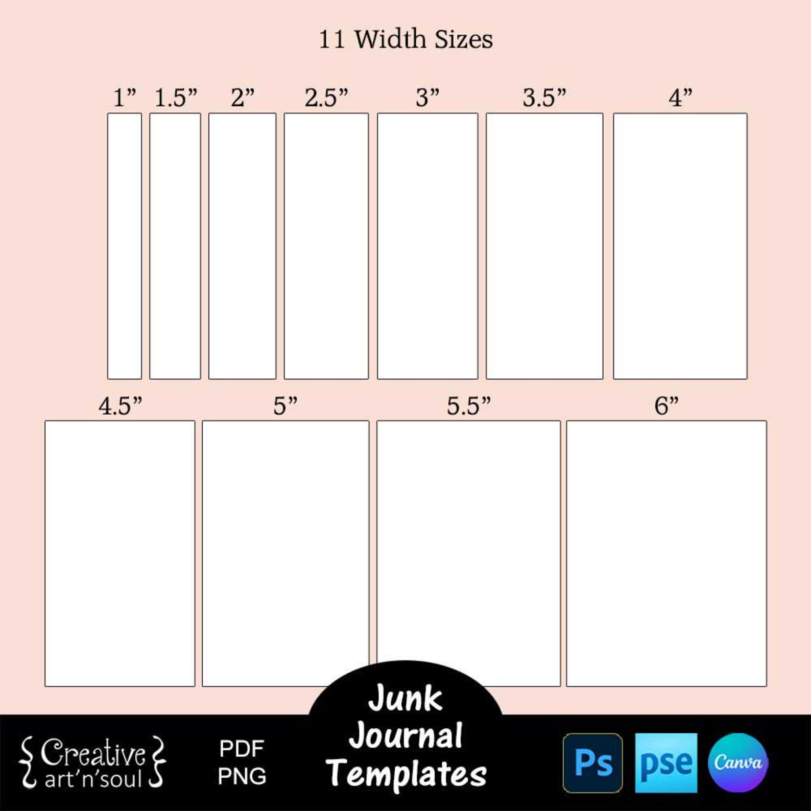 Journal Size Examples Junk Journal Templates, Printable Organizer With 11 Width Sizes ...