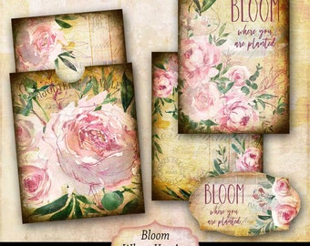 Printable Cards and Pocket, ATC Cards, Journal Cards, Junk Journal, Printable Ephemera, Bloom Where You Are Planted