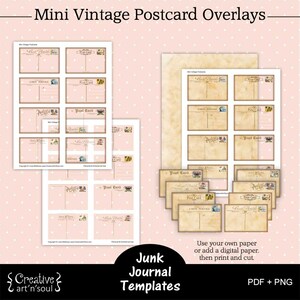 Printable Junk Journal Template, Junk Journal Overlays, Mini Vintage Postcards