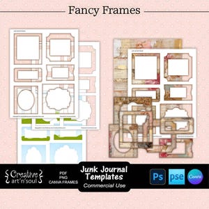 Sjablonen voor junk journals, printbare sierlijke fotolijsten, sjablonen voor Photoshop en Canva