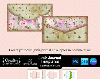 Printable Envelopes, Junk Journal Templates for Photoshop and Canva