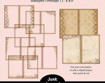 Printable Junk Journal Template,  Junk Journal Stamped Page Overlays, 11" x 8.5"