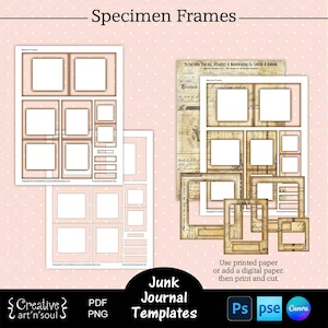 Printable Specimen Frames Templates, Printable Junk Journal Template, Templates for Canva and Photoshop
