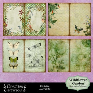 Printable Journal Kit, Digital Journal Kit, Junk Journal, Wildflower Garden Shades of Green image 2