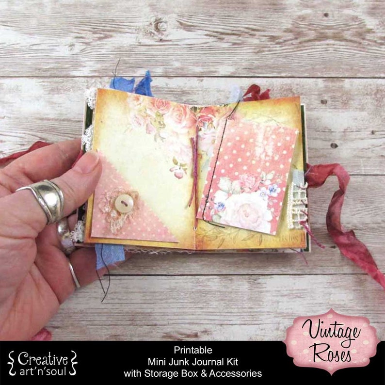 Printable Mini Junk Journal Kit, Digital Journal Kit, Junk Journal, Vintage Roses image 9