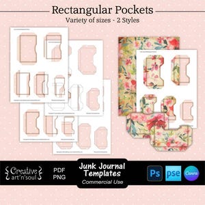 Junk Journal Templates, Printable Rectangular Pockets, Templates for Canva and Photoshop