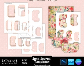 Junk Journal Templates, Printable Rectangular Pockets, Templates for Canva and Photoshop