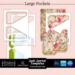 Plantillas de bolsillos para diarios creativos, bolsillos grandes para diarios creativos imprimibles, plantillas para Photoshop y Canva.