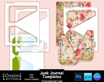 Sjablonen voor insteekvakken voor junk journals, grote printbare insteekvakken voor junk journals, sjablonen voor Photoshop en Canva