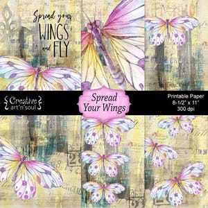 Spread Your Wings Printable Junk Journal Paper Pack, Printable Junk Journal Pages, Collage Papers, Digital Download