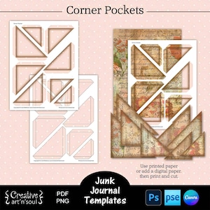 Printable Junk Journal Pocket Templates, Junk Journal Corner Pockets, Templates for Canva and Photoshop