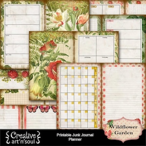 Wildflower Garden Printable Junk Journal Planner, Junk Journal Calendar and Day Planner, Digital Download