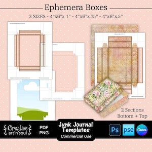 Junk Journal Vorlagen, Ephemera Boxen zum Ausdrucken 4 "x 6", Vorlagen für Canva und Photoshop
