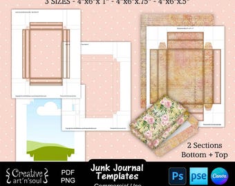 Junk Journal Templates, Printable Ephemera Boxes 4" x 6", Templates for Canva and Photoshop