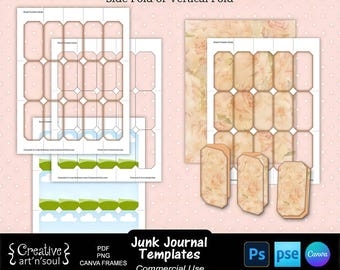 Junk Journal Templates, Printable Foldable Cards, Templates for Photoshop and Canva