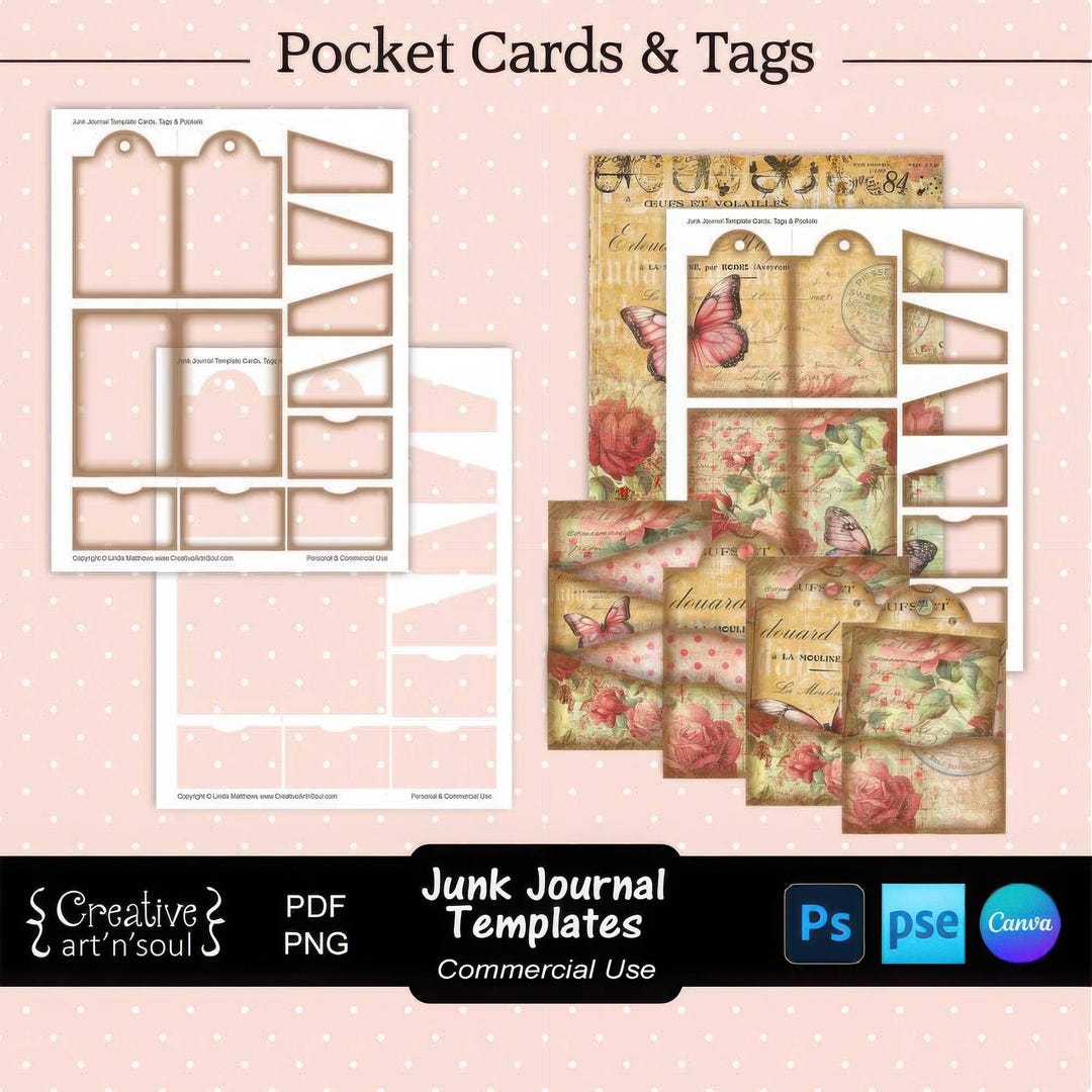 Junk Journal Templates, Printable Pocket Cards and Tags Set, Templates ...