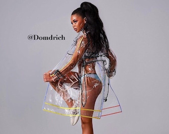 Rainbow Transparent Trench Coat: Waterproof Vinyl Raincoat