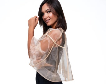 Sheer Organza Wedding Cape — Transparent Bridal Cover-Up, Designer Festival Layer, Avant-Garde Streetwear