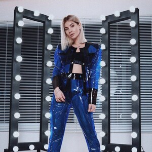 Vinyl Blazer + Pants Set. Two‑Tone Vinyl Suit! High fashion clothes!