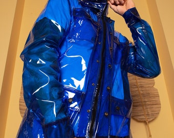 Men’s Tinted Rain Jacket! With removable hood! Transparent Jacket! Transparent hoodie Raincoat.