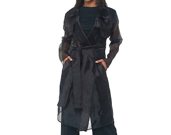 Silk Organza Trench Coat. Transparent Elegant Women's Clothes. Gorgeous Coat! Women's sheer outfit.