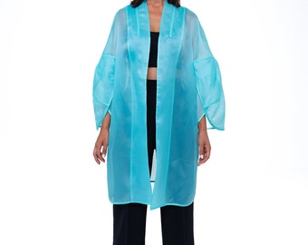 55% discont. New Silk Organza Trench Coat. Elegant Women's Clothes. Oversize