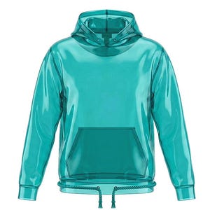 Przezroczysta bluza z kapturem z winylu ze ściągaczem u dołu, futurystyczny, przezroczysty płaszcz przeciwdeszczowy z PVC, awangardowa, wodoodporna i przezroczysta odzież wierzchnia,