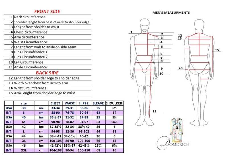 Size guide from Domdrich