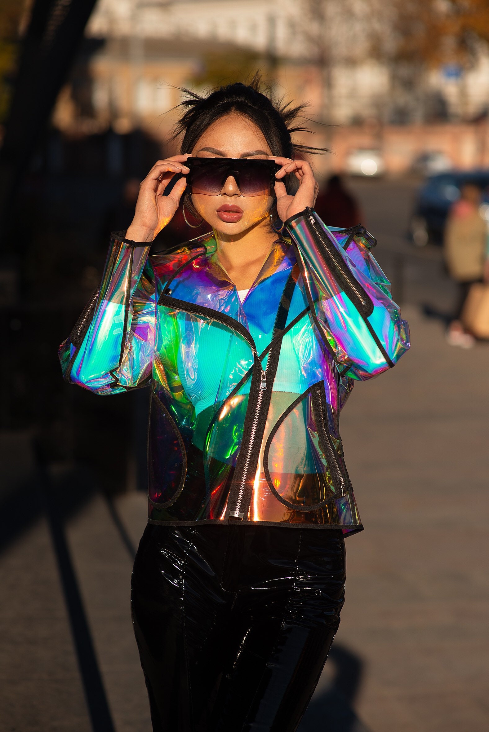 New Iridescent TPU Biker Jacket. Gorgeous High Fashion Jacket